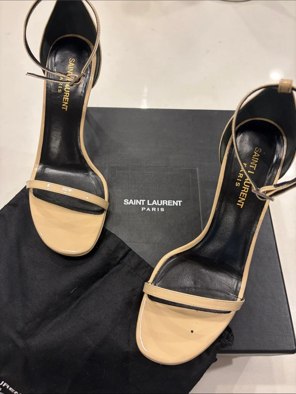 Saint Laurent Nude-Powder Patent Leather Ankle-Strap Heels - Picture 9 of 9